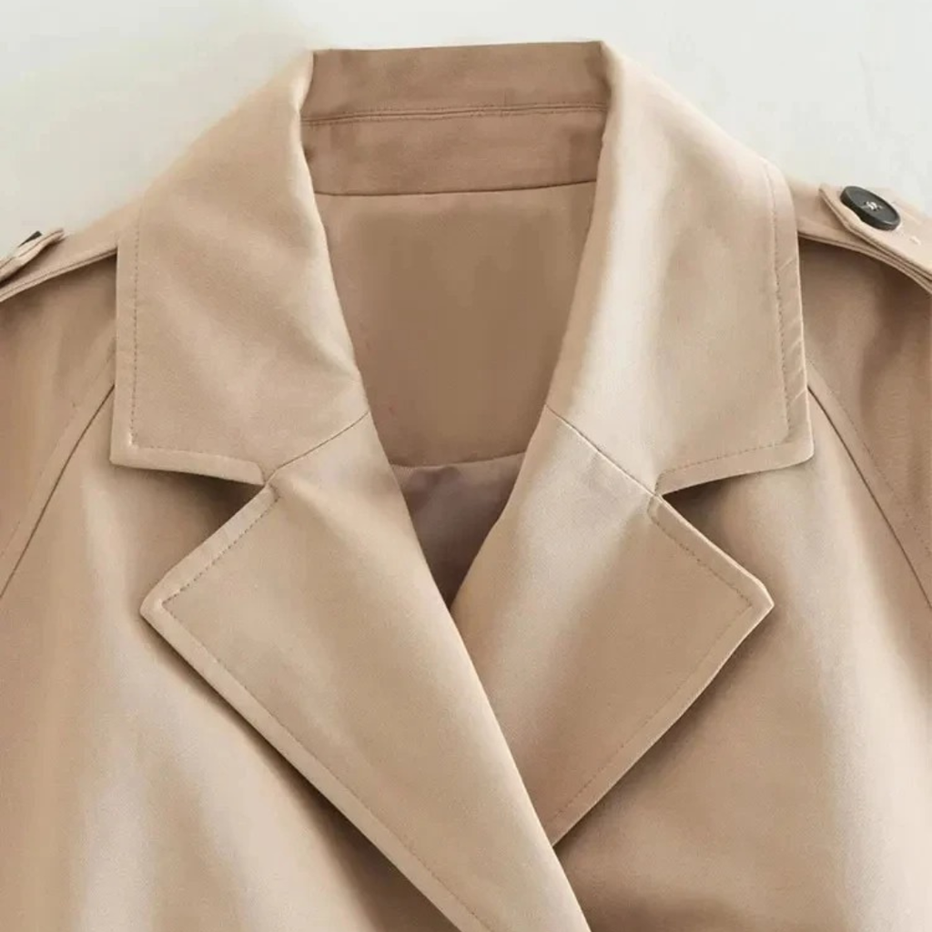 Damen Cropped Trenchcoat – Kurz geschnittener, doppelreihiger Mantel mit Gürtel