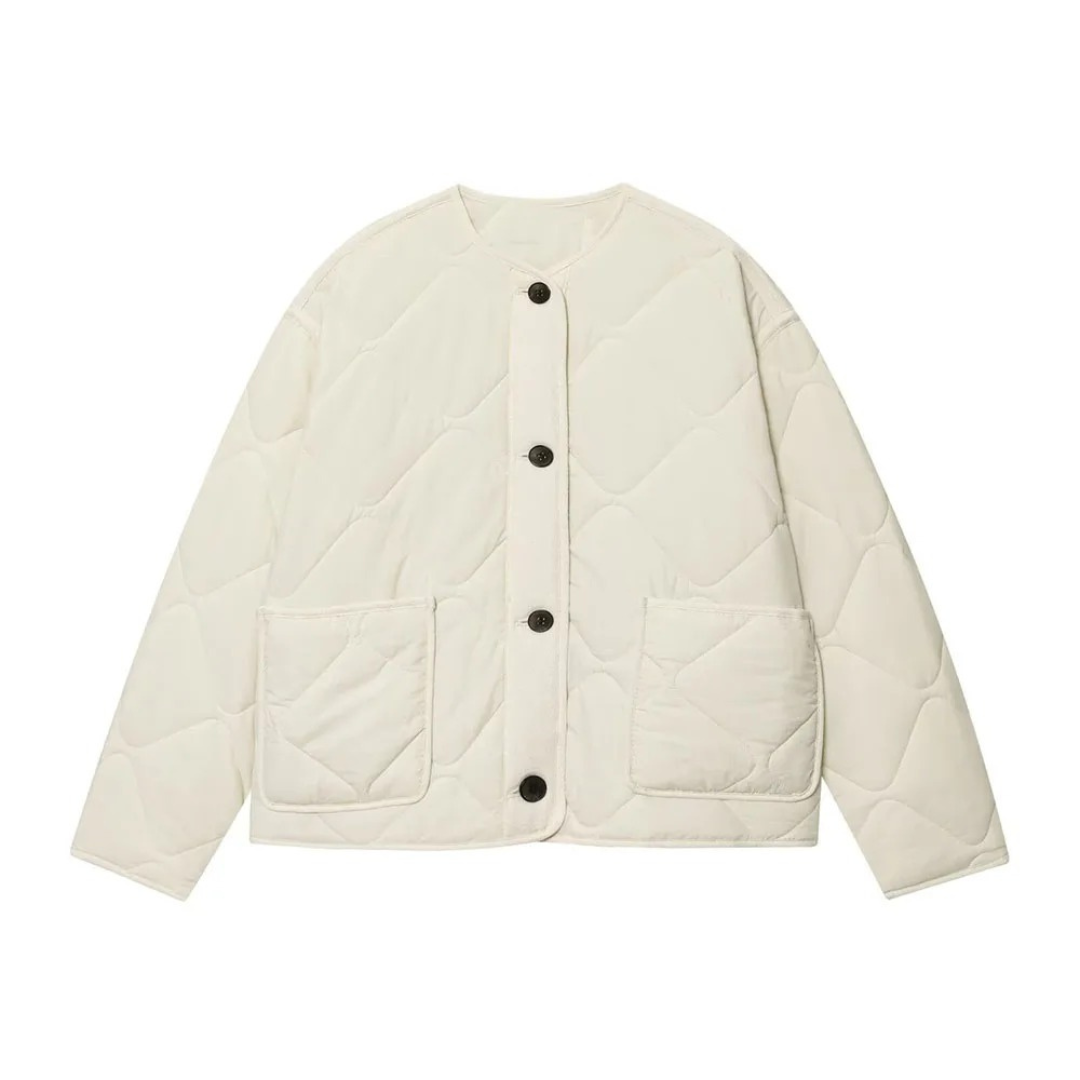 Mantel Damen gesteppte Baumwolljacke mit Taschen & Rundhals – Quiltaura Coat