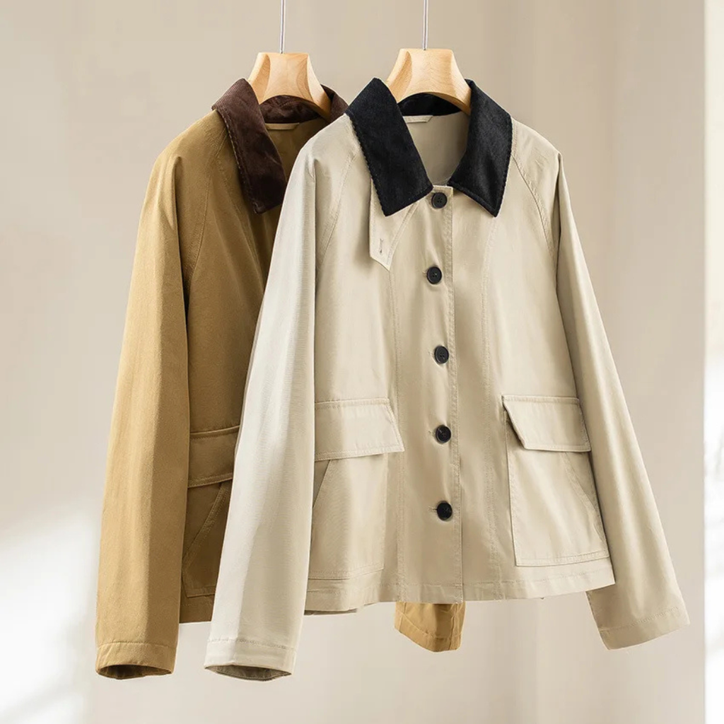 Jacke Damen Khaki mit strukturiertem Kragen – Oxford Barn Jacket