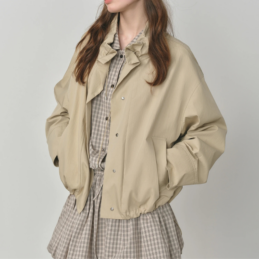 Jacke kurz mit Puffärmeln & Kordelzug – VintageEase Utility Coat