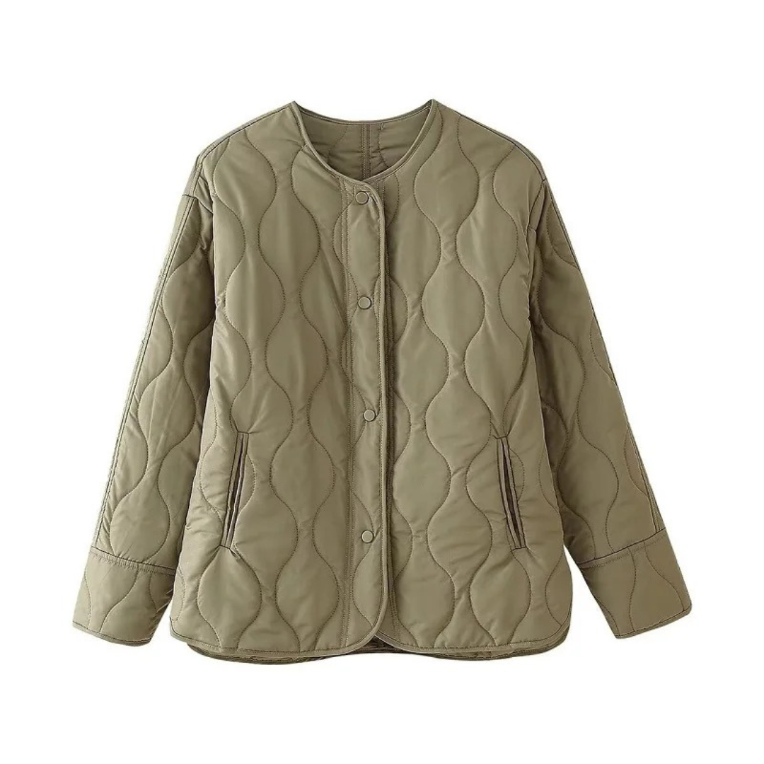 Mantel Damen gesteppt mit Rundhalsausschnitt & Druckknöpfen – QuiltaShell Jacke