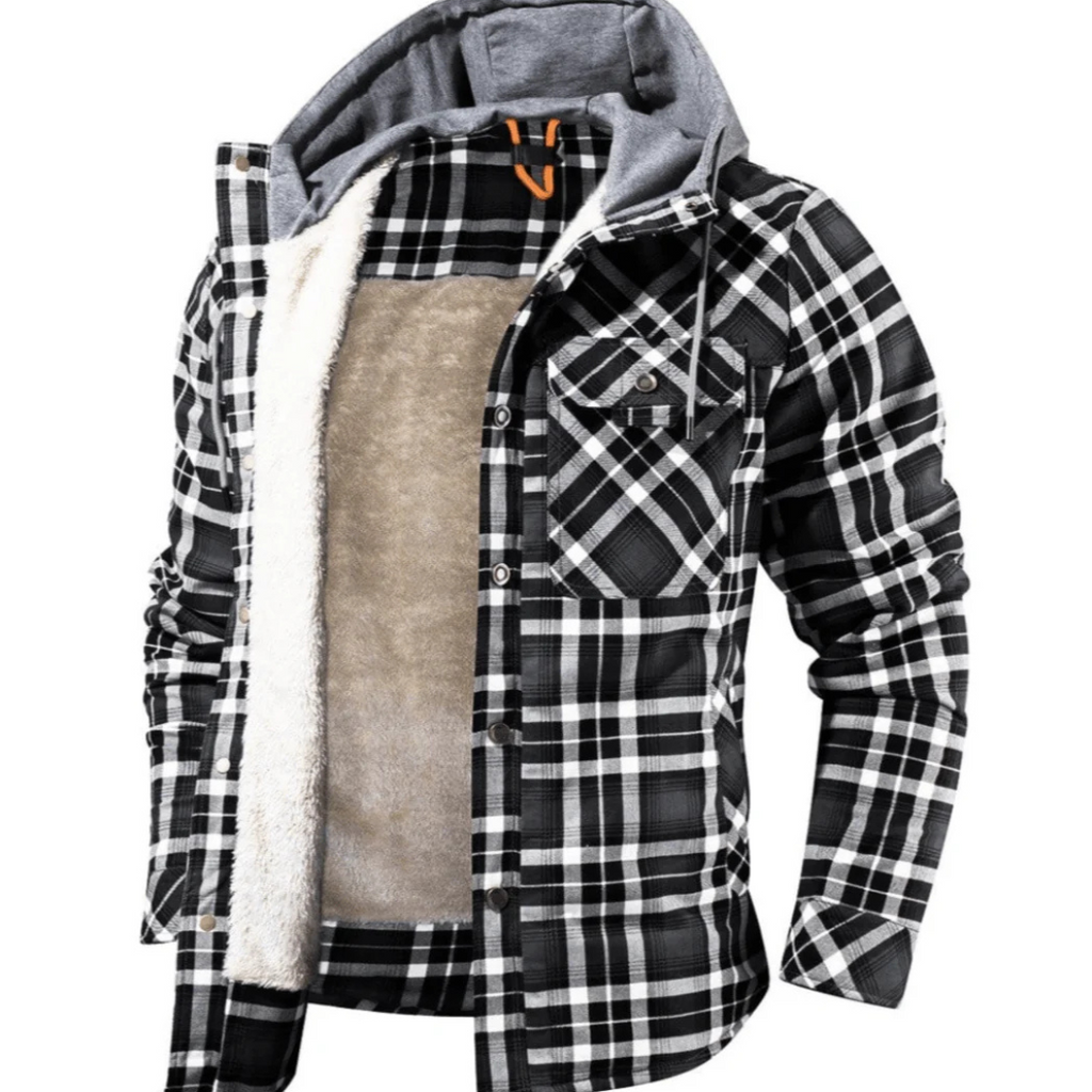 Herren Kapuzen-Flanelljacke mit Sherpa-Futter – Warme Winter-Karohemdjacke