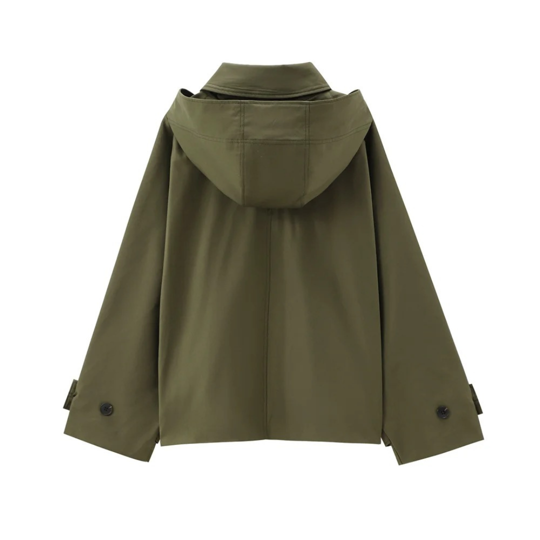 Mantel Damen mit Kapuze & Einreihigem Verschluss – UrbanEase Kurz-Trench