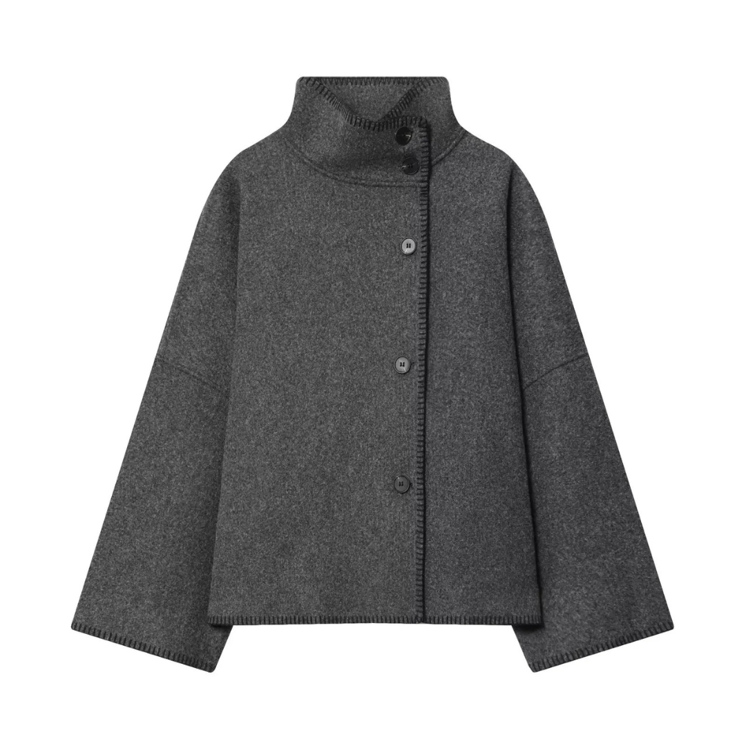 Mantel Damen mit hohem Kragen & Asymmetrischem Schnitt – BelleCôte Kurzjacke