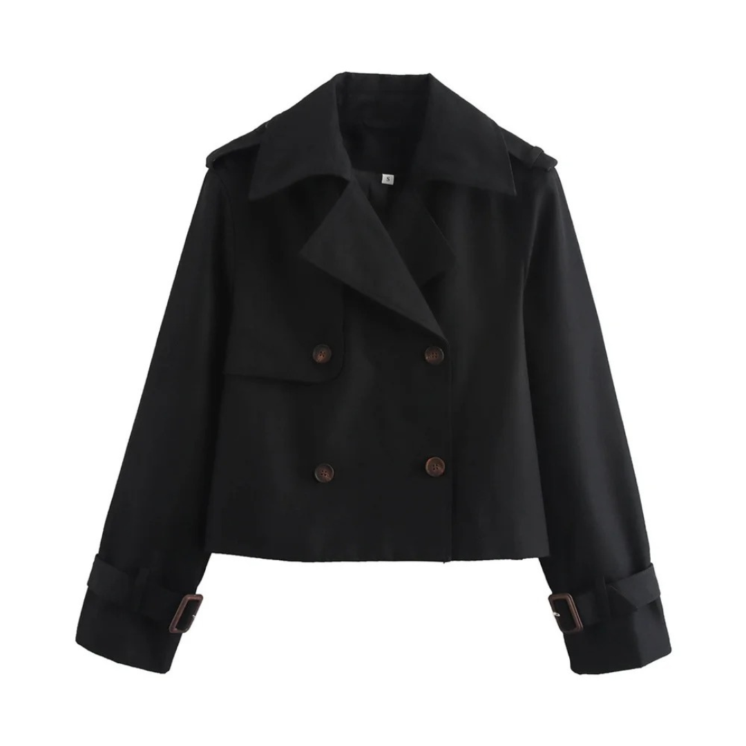 Mantel Damen Kurz Trenchcoat mit Doppelreihe & Streetwear-Design – VintaCropped Coat