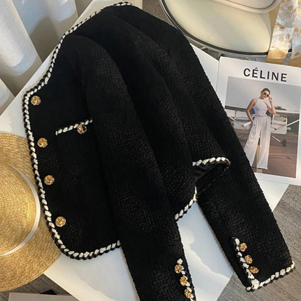 Damen Tweed-Jacke mit Knöpfen – Bellever Klassischer Blazer mit Goldbesatz