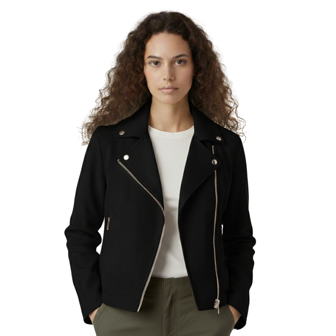 Damen Bikerjacke in Wildleder-Optik – Soft-Edge Moto Mantel