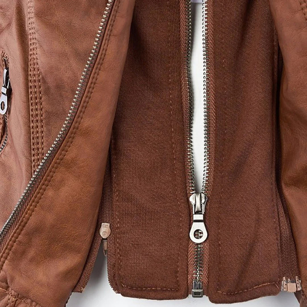 Damen Bikerjacke aus veganem Leder mit Kapuze