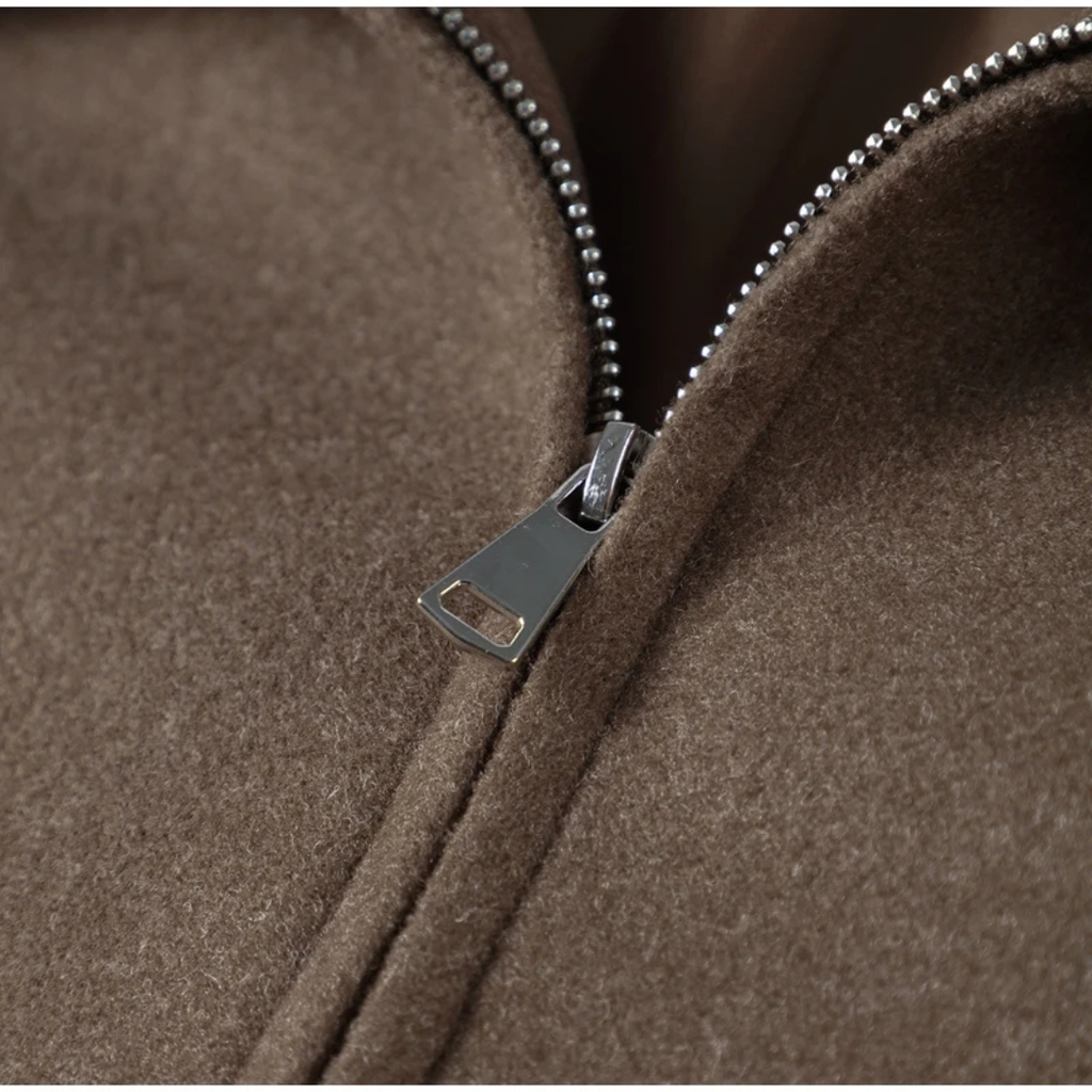 Damen Kurzjacke aus Wollmischung mit Reißverschluss – Minimalistischer Mantel mit weitem Ärmel