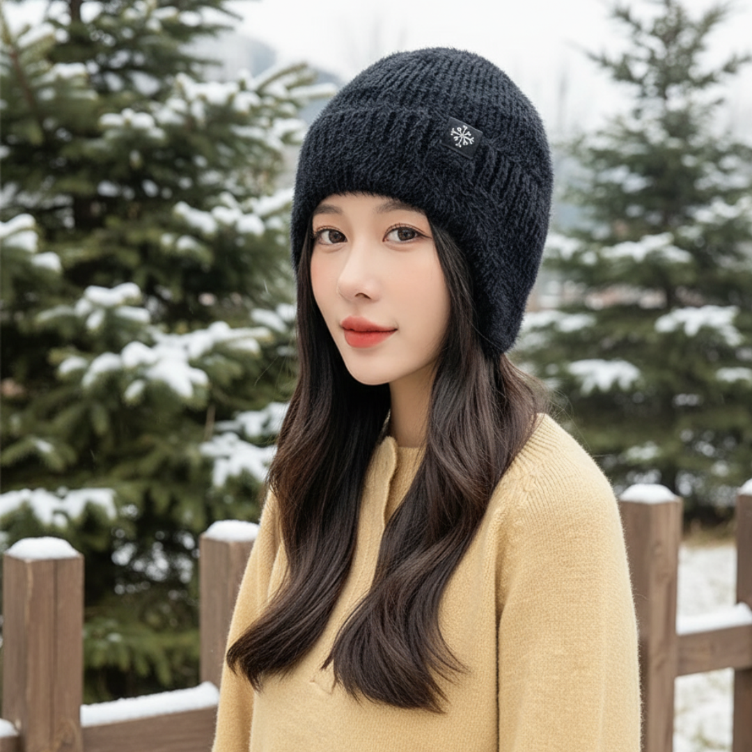 Mütze Damen mit Ohrenschutz & weichem Strick – SnowWarm Knit Cap