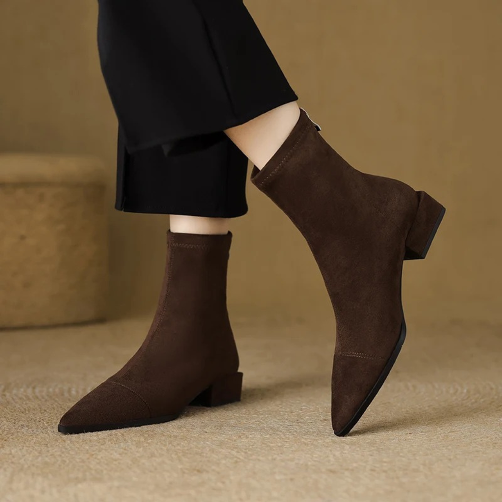 Damen-Stiefeletten aus veganem Wildleder mit Absatz – Velluna Ankle Boots