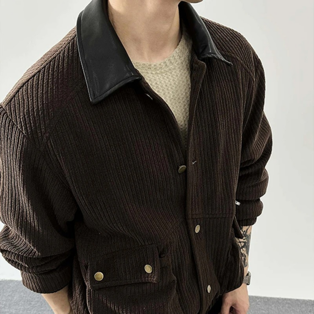 Jacke im Casual-Barn-Stil mit Leder-Look-Kragen & Taschen – PFNW Heritage