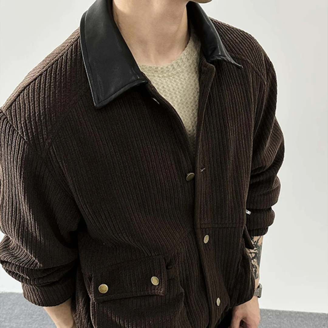 Jacke im Casual-Barn-Stil mit Leder-Look-Kragen & Taschen – PFNW Heritage