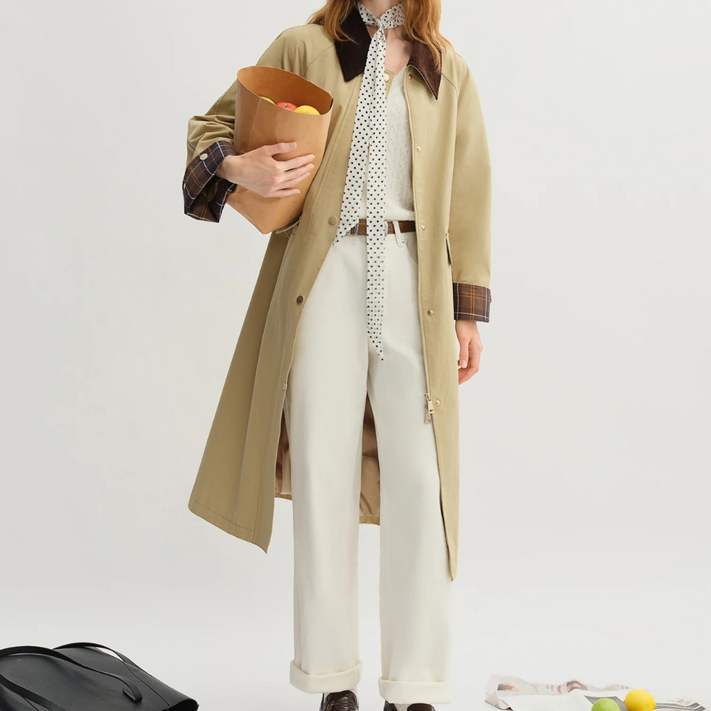 Jacke im Retro-Trench-Stil mit Kontrastdetails – Dushu Vintage Coat