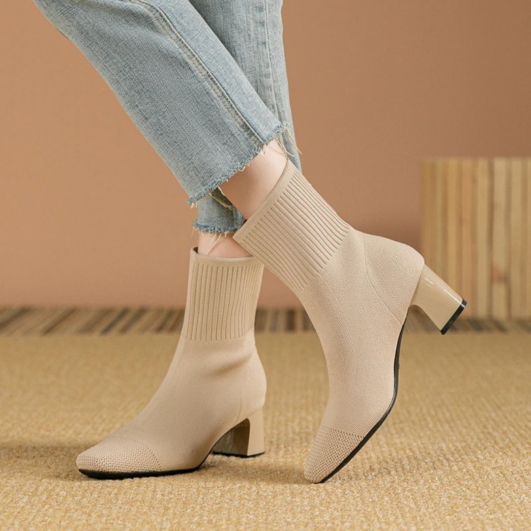 Stiefel mit Strickdesign & Absatz 4,5 cm – KnitEase Ankle Boots