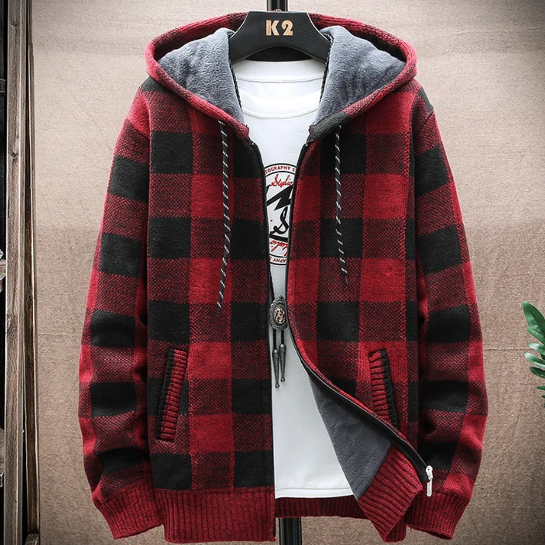 Flanell Pullover mit Kapuze & Reißverschluss – NordWool Check Hoodie
