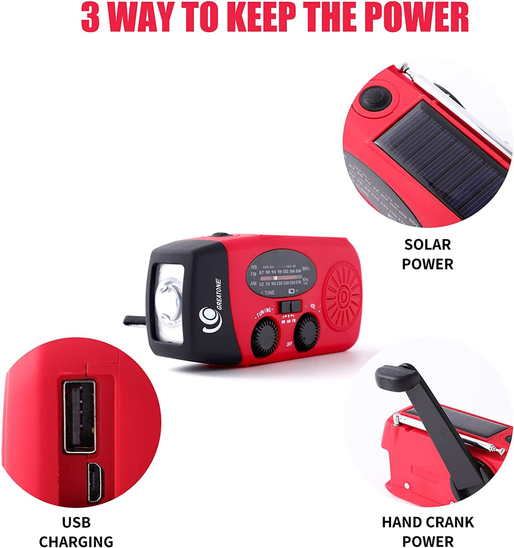 Tragbares Notfall-Handkurbel-Solarradio – AM/FM/Wetterband, LED-Taschenlampe & 1000mAh-Powerbank