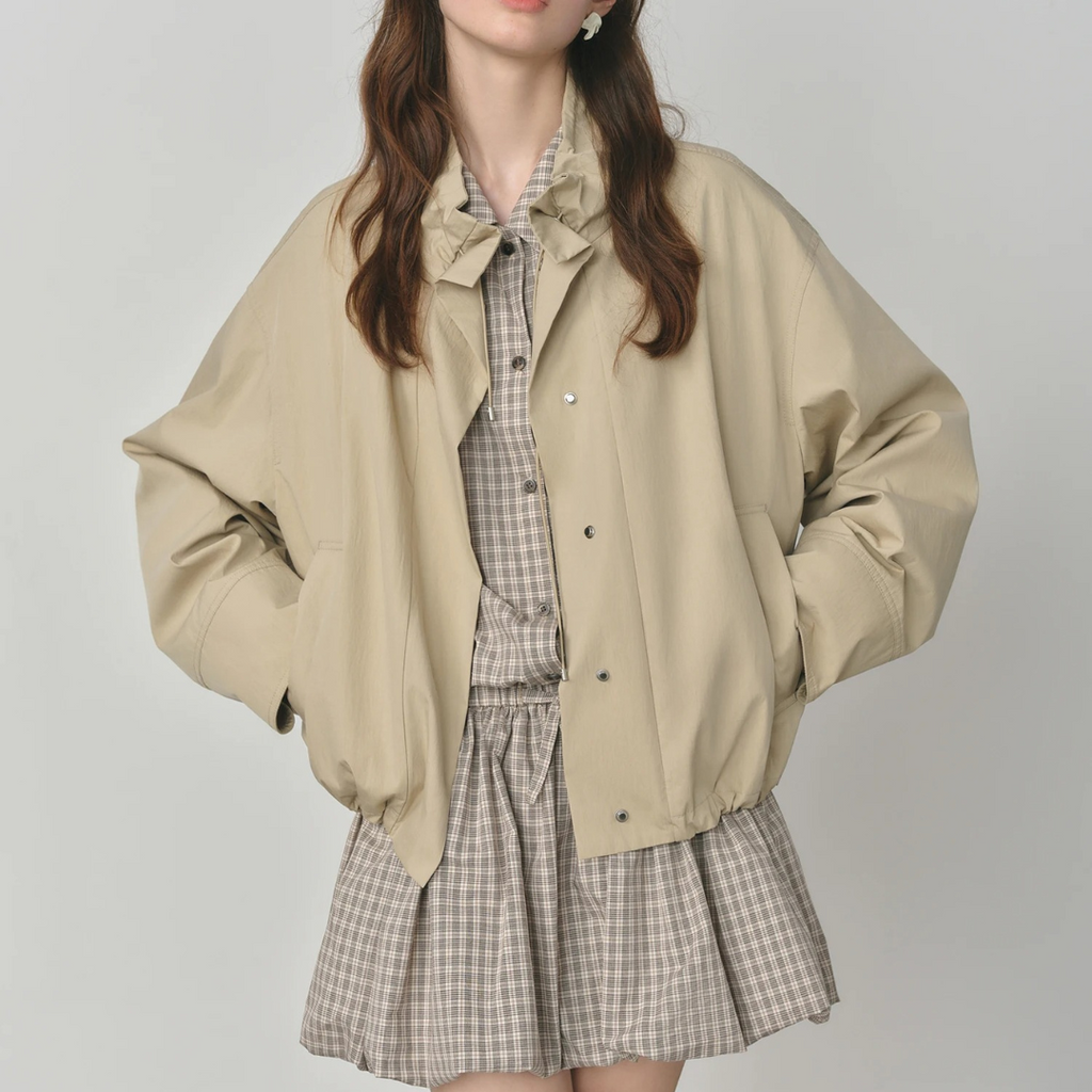 Jacke kurz mit Puffärmeln & Kordelzug – VintageEase Utility Coat