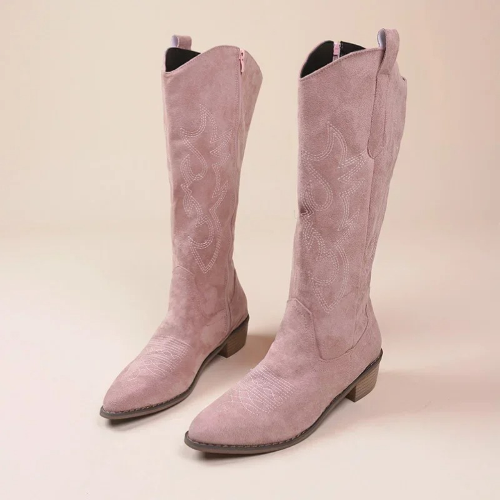 Stiefel mit Stickerei & Blockabsatz – PrairieCharm Boots