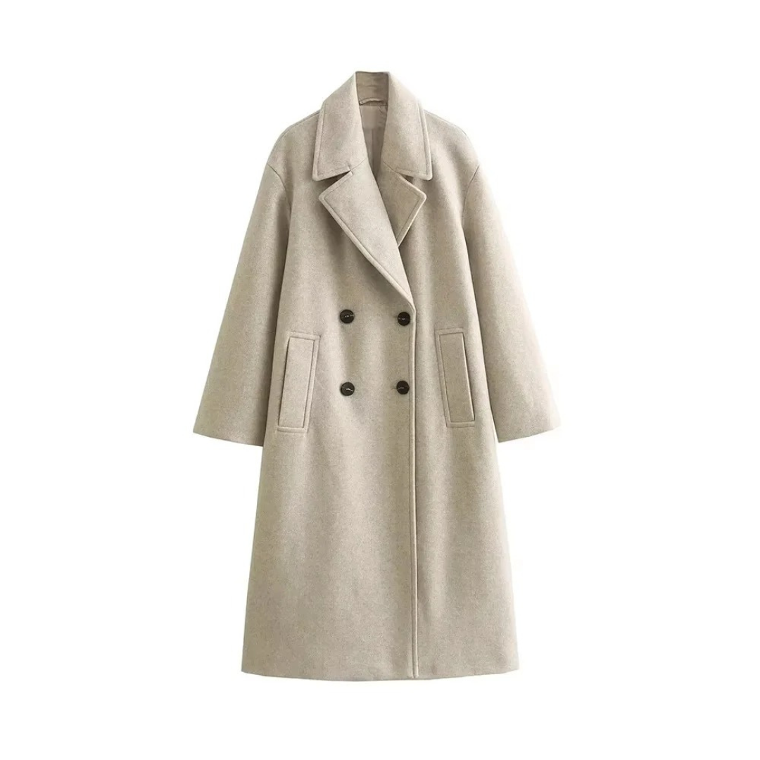 Mantel Damen Oversized mit Doppelreiher & Taschen – Nordveil Woolen Coat