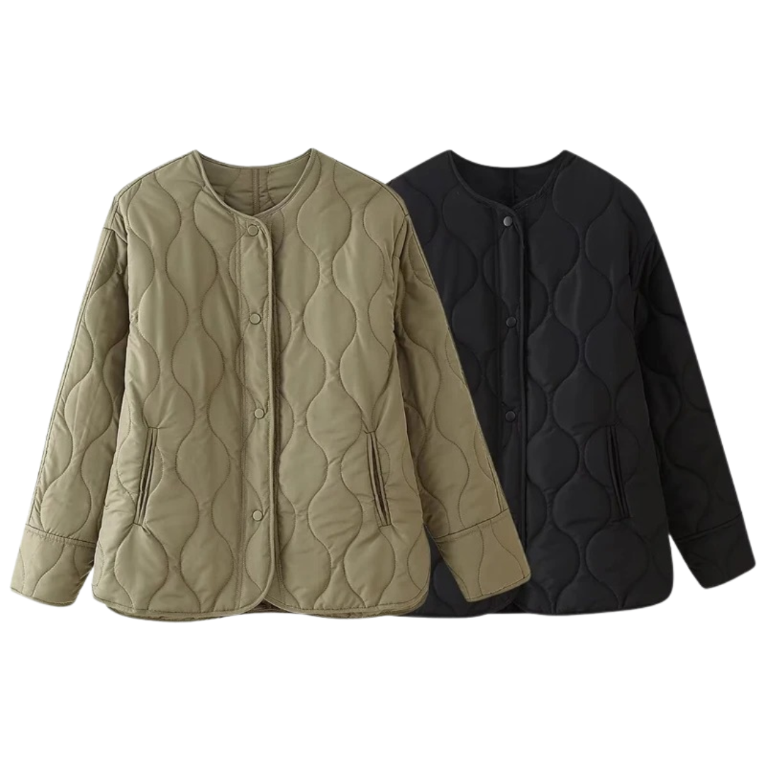 Mantel Damen gesteppt mit Rundhalsausschnitt & Druckknöpfen – QuiltaShell Jacke
