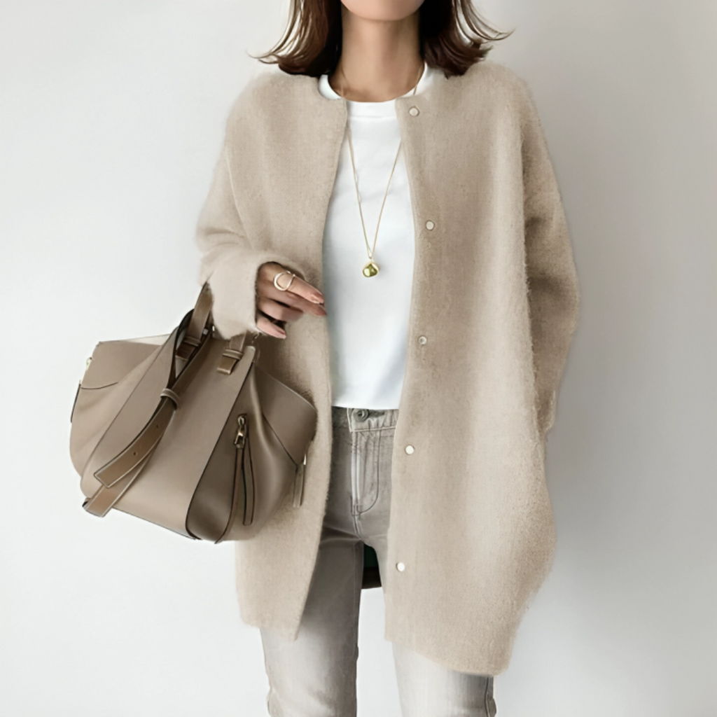 Damen langer Strickmantel – Weiche, geknöpfte Strickjacke