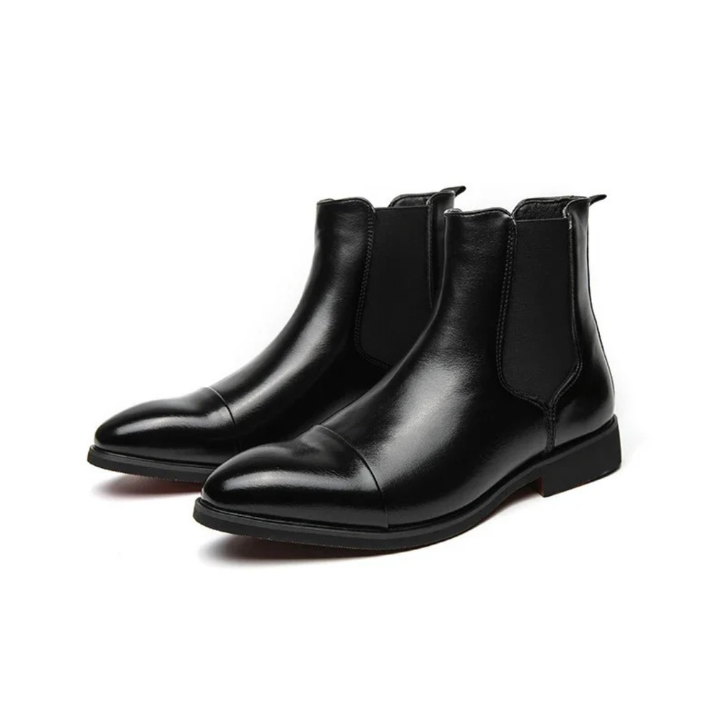 Stiefel aus PU-Leder mit roter Sohle & Slip-On-Design – NoirEdge Chelsea