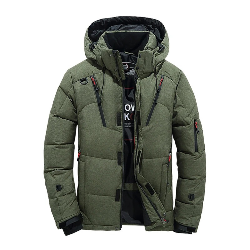 Daunenjacke mit abnehmbarer Kapuze & Windschutz – Nordfell Expedition