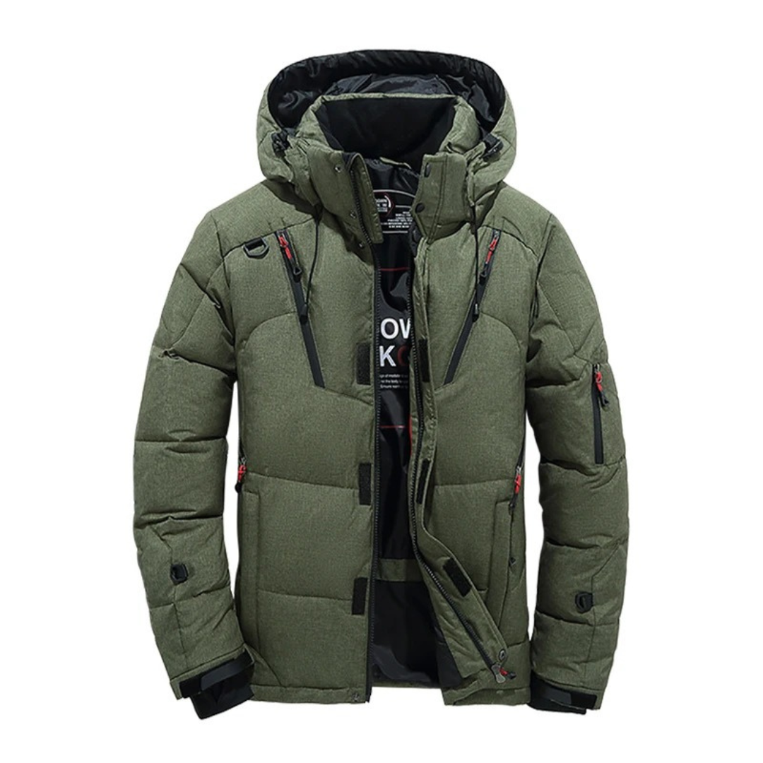 Daunenjacke mit abnehmbarer Kapuze & Windschutz – Nordfell Expedition