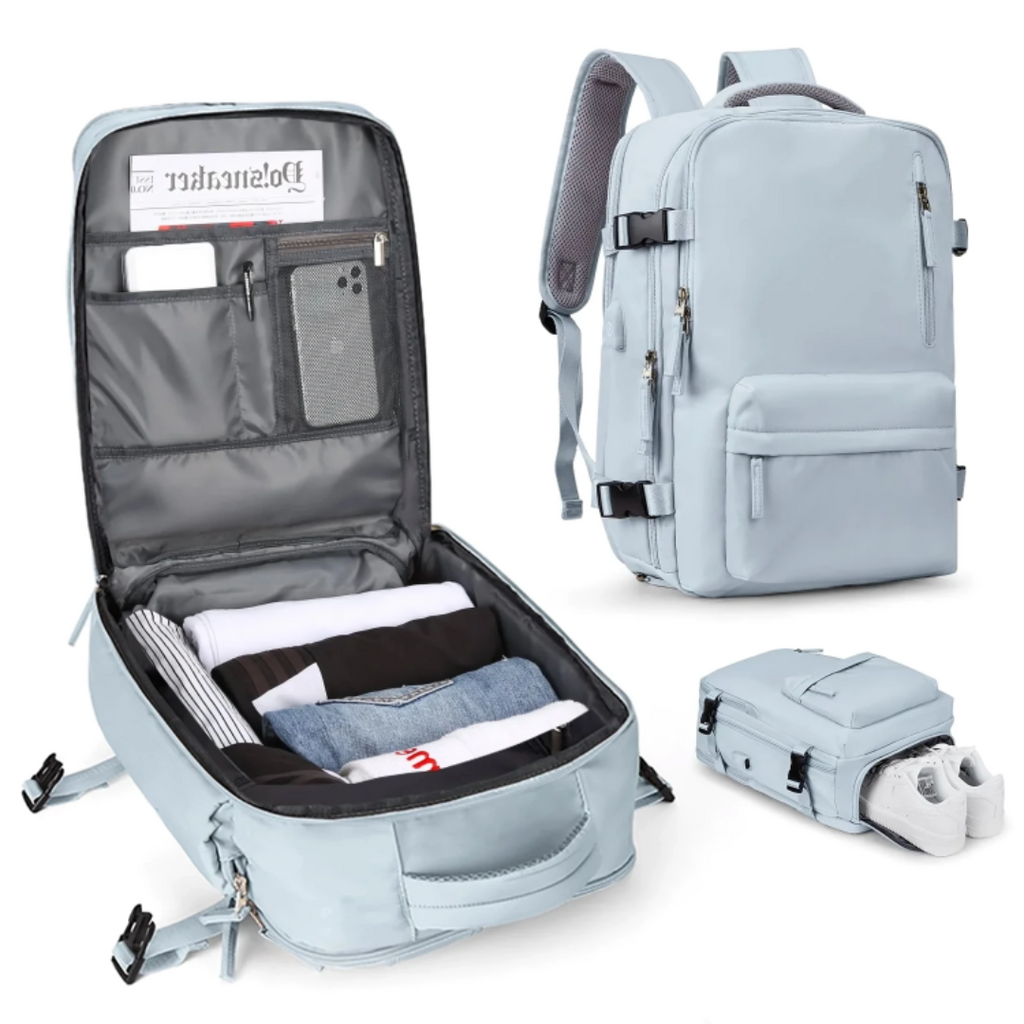 Reisetaschen Rucksack wasserabweisend mit USB-Anschluss & Diebstahlschutz – SafeTrip Pack