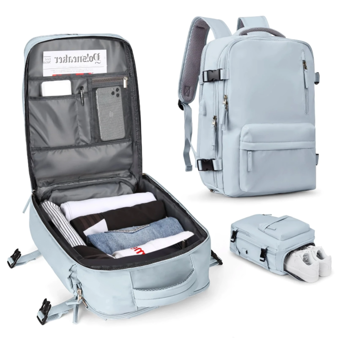 Reisetaschen Rucksack wasserabweisend mit USB-Anschluss & Diebstahlschutz – SafeTrip Pack
