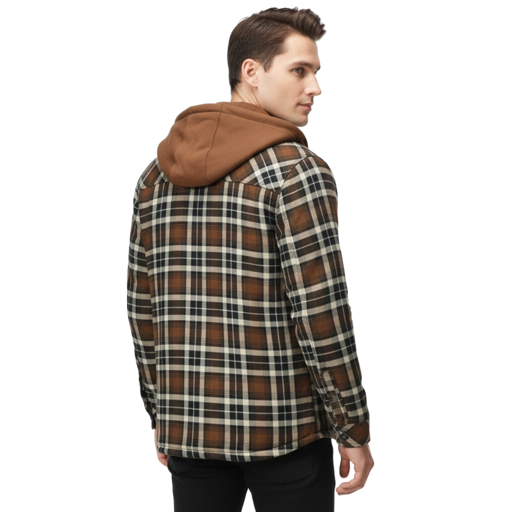 Herren Kapuzen-Flanelljacke mit Sherpa-Futter – Warme Winter-Karohemdjacke