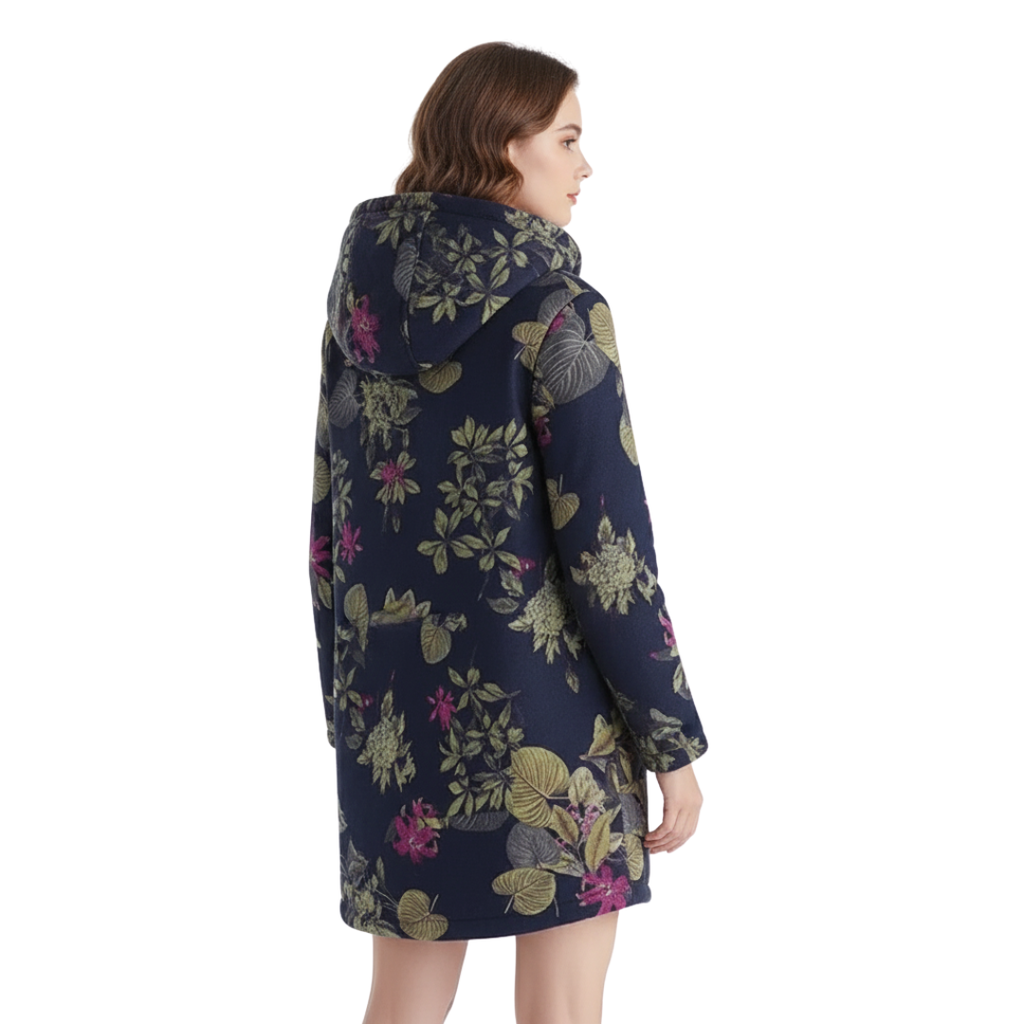 Damen Gefütterter Winterparka mit Kapuze – Becca Fleece-Mantel mit Blumenmuster
