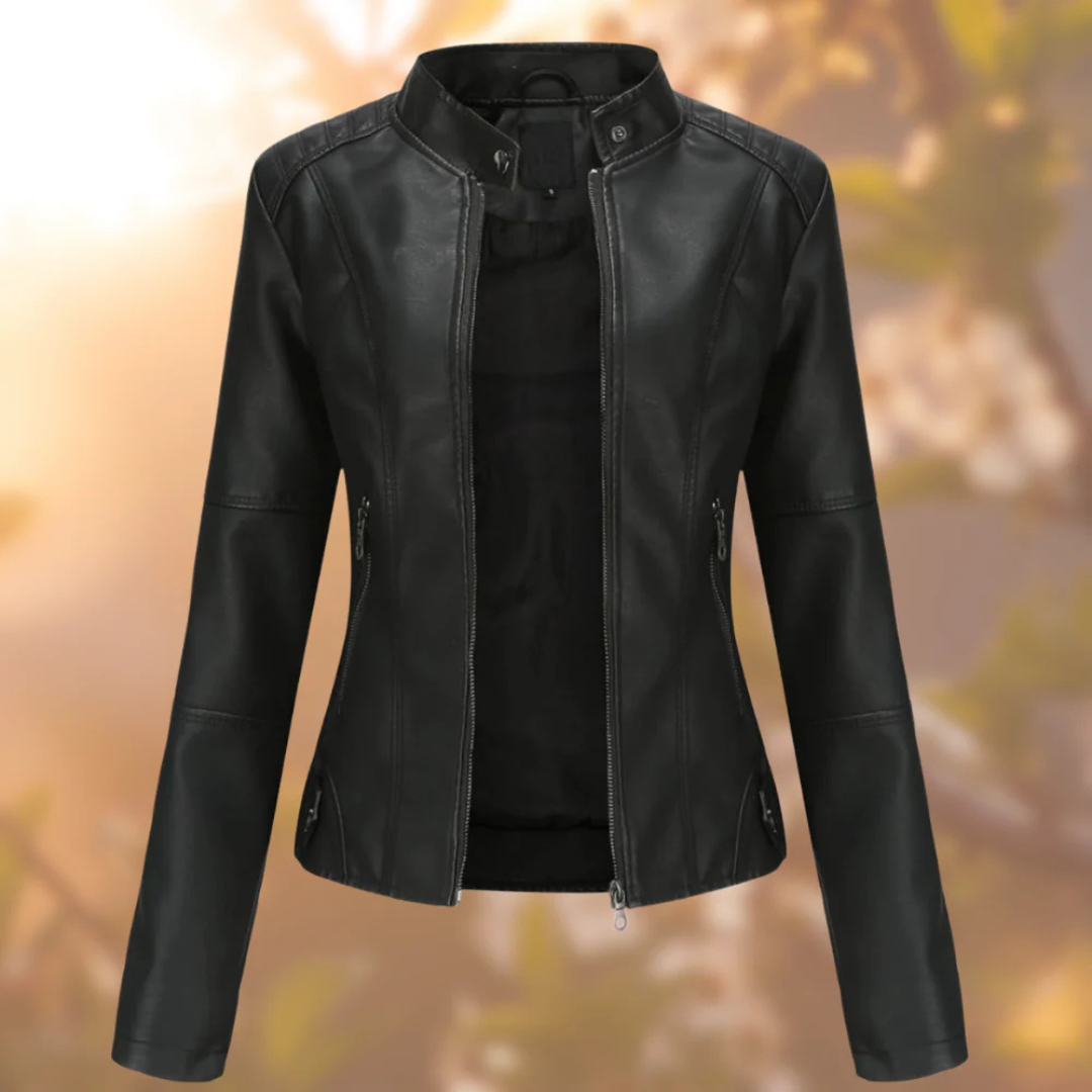 Kunstlederjacke Damen – Figurbetonte Jacke mit Stehkragen & Reißverschluss | Eleganza Jacket