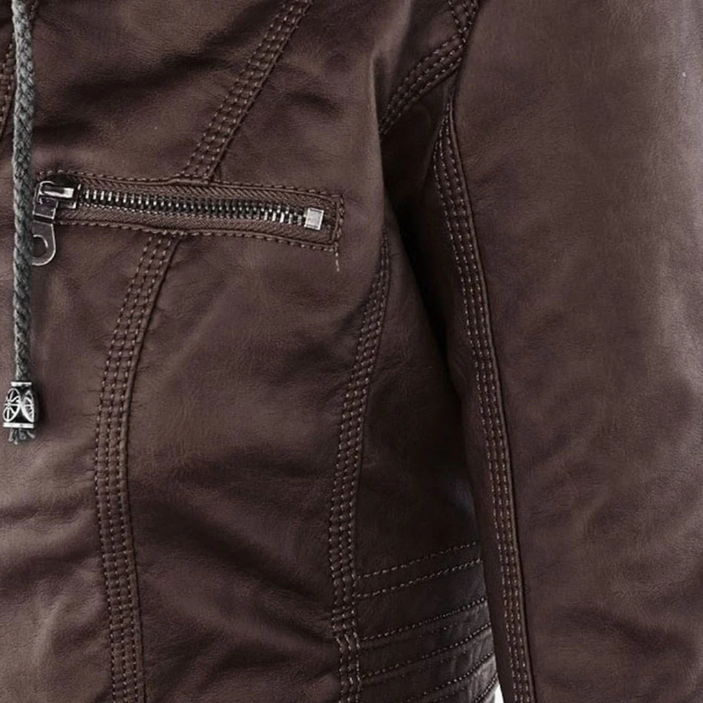 Damen Bikerjacke aus veganem Leder mit Kapuze