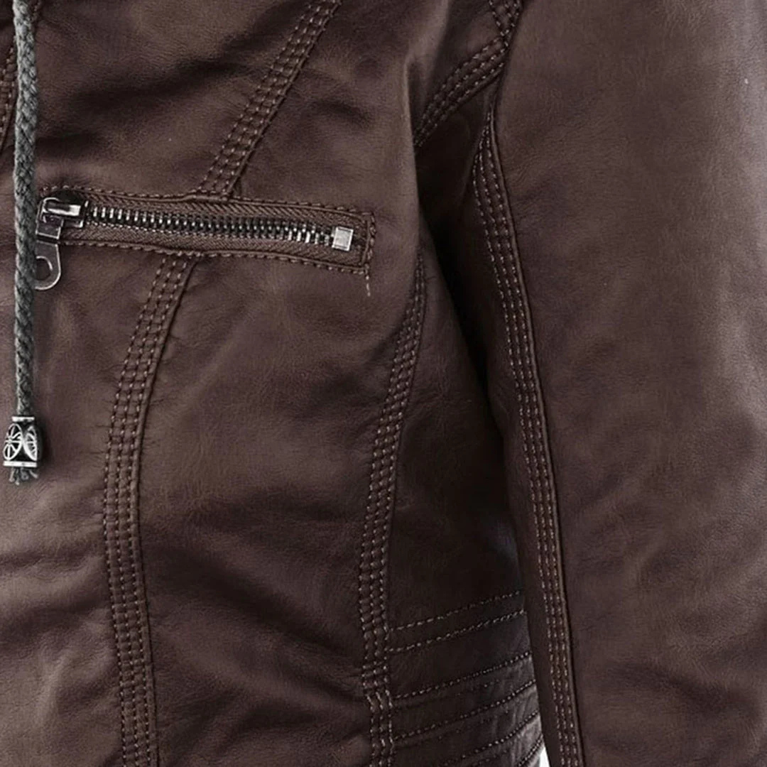 Damen Bikerjacke aus veganem Leder mit Kapuze