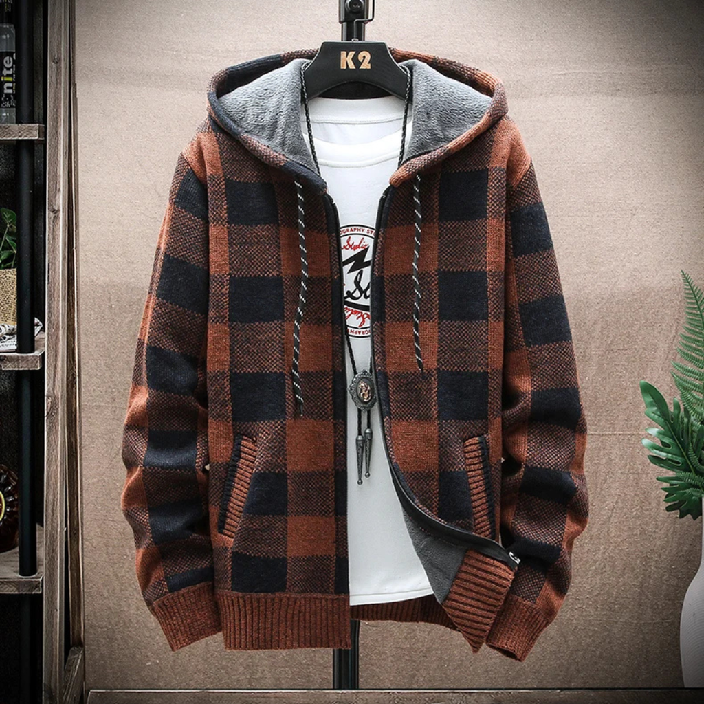 Flanell Pullover mit Kapuze & Reißverschluss – NordWool Check Hoodie