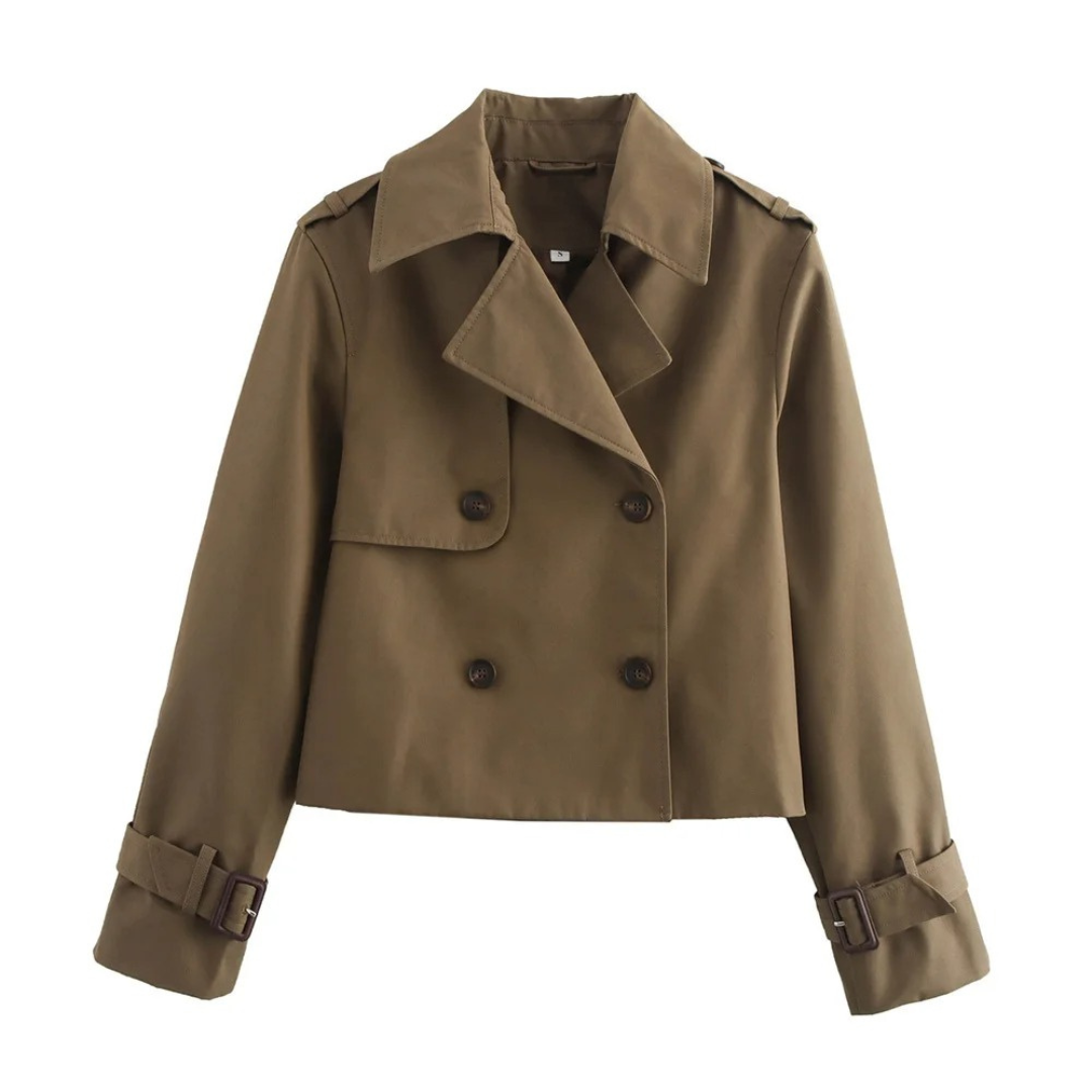 Mantel Damen Kurz Trenchcoat mit Doppelreihe & Streetwear-Design – VintaCropped Coat