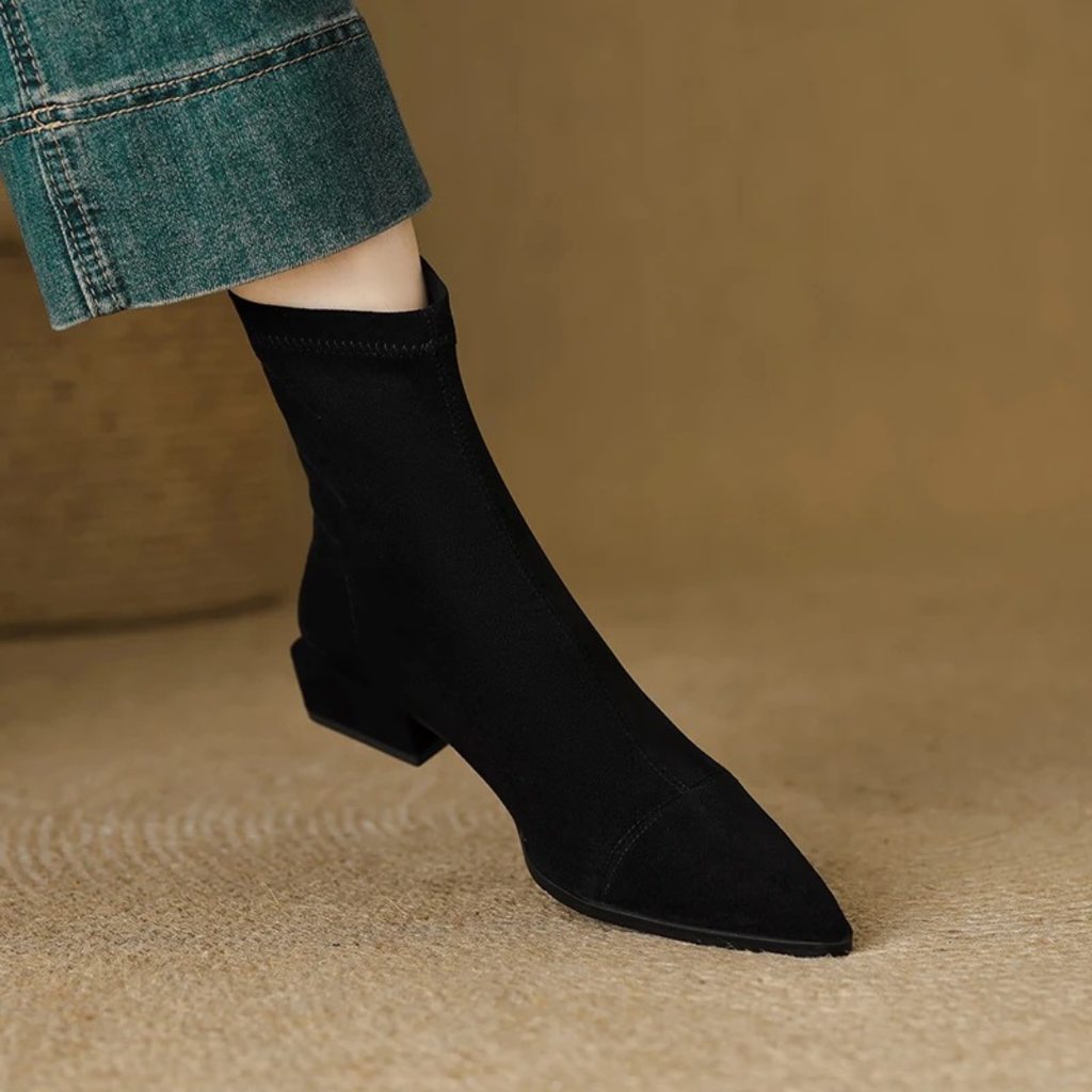 Damen-Stiefeletten aus veganem Wildleder mit Absatz – Velluna Ankle Boots