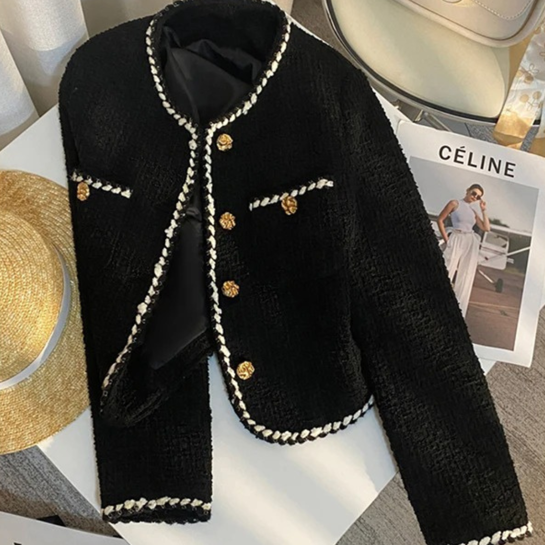 Damen Tweed-Jacke mit Knöpfen – Bellever Klassischer Blazer mit Goldbesatz
