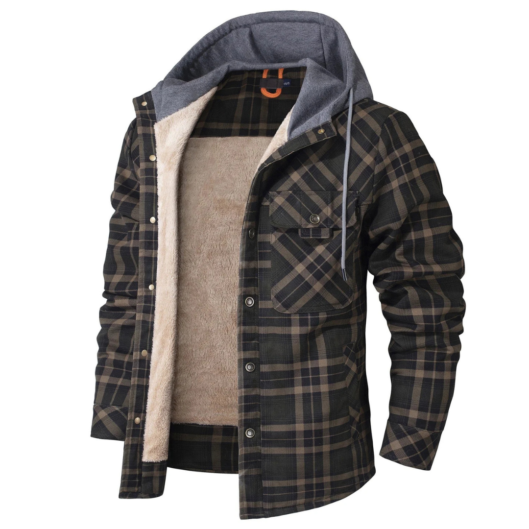 Herren Kapuzen-Flanelljacke mit Sherpa-Futter – Warme Winter-Karohemdjacke