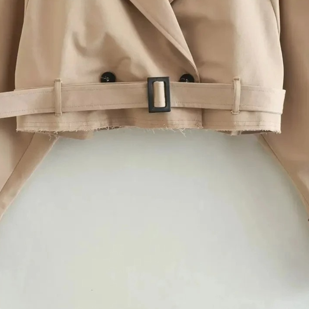 Damen Cropped Trenchcoat – Kurz geschnittener, doppelreihiger Mantel mit Gürtel