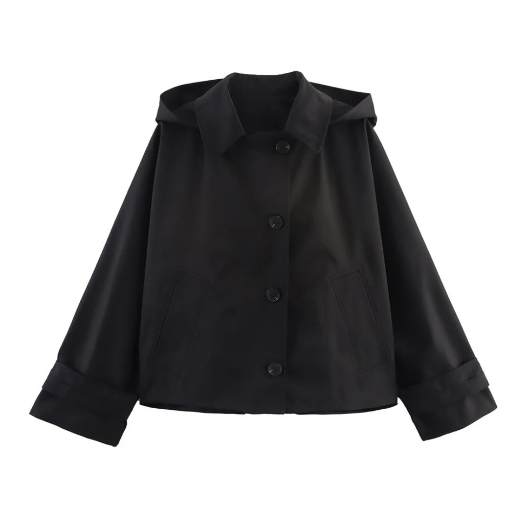 Mantel Damen mit Kapuze & Einreihigem Verschluss – UrbanEase Kurz-Trench