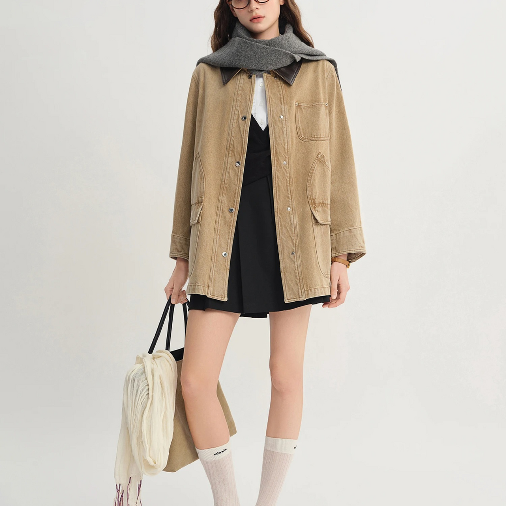 Jacke aus Denim mit Kontrastkragen & Taschen – Urban Heritage