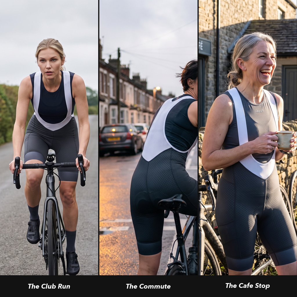 Damen-Radhose mit Trägern – Bib Shorts mit Sitzpolster