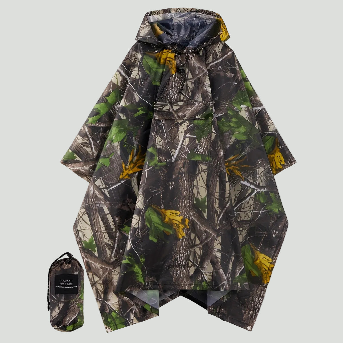 Camouflage Regenponcho – leicht, wasserabweisend, mit Kapuze