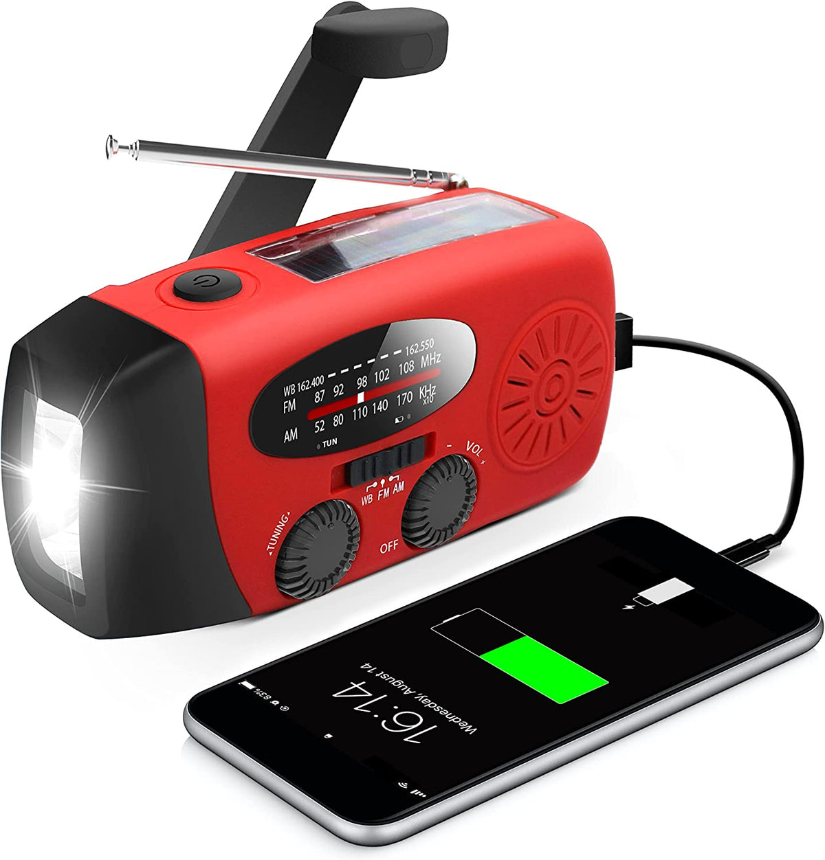 Tragbares Notfall-Handkurbel-Solarradio – AM/FM/Wetterband, LED-Taschenlampe & 1000mAh-Powerbank