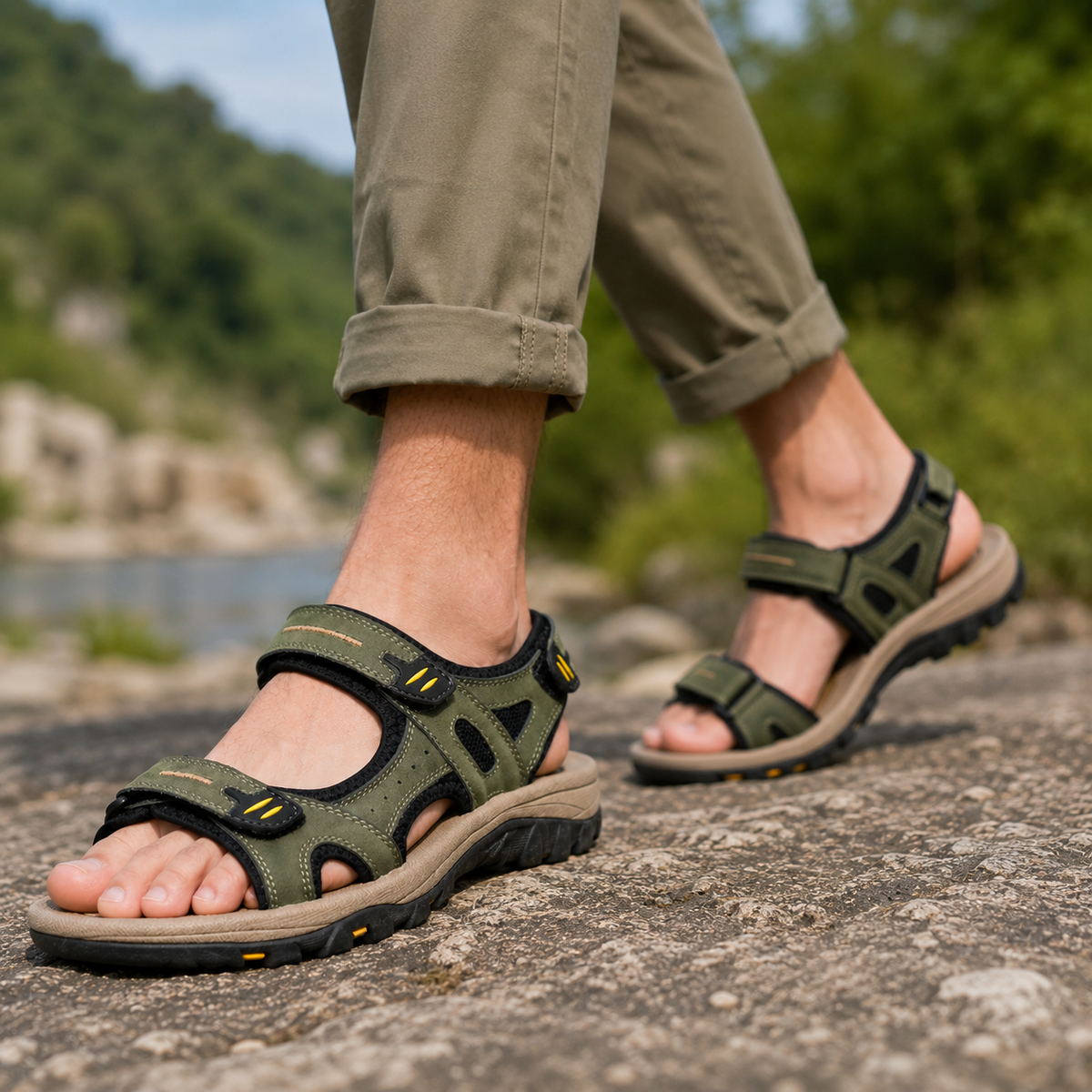 Herrensandalen mit breiter Zehenbox und Fußgewölbestütze