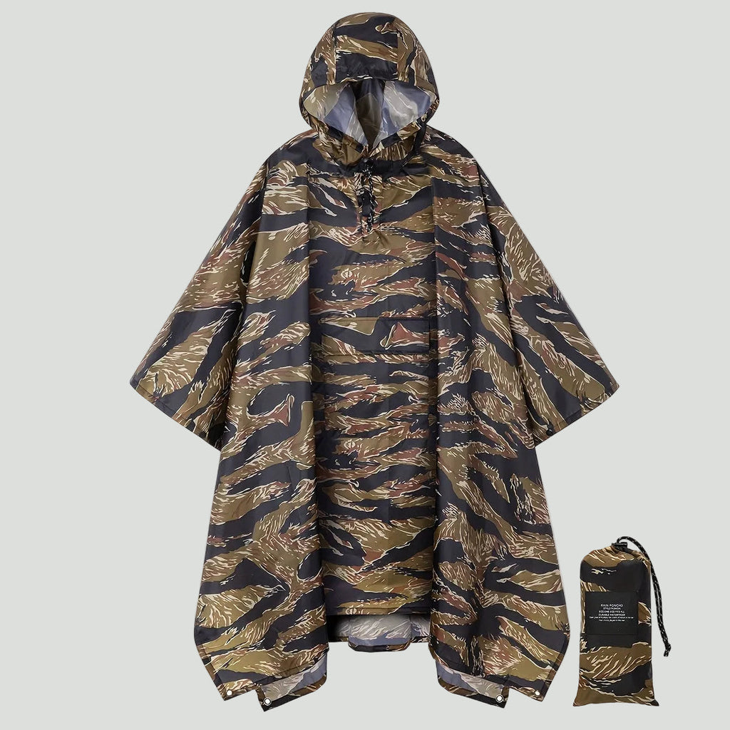 Camouflage Regenponcho – leicht, wasserabweisend, mit Kapuze