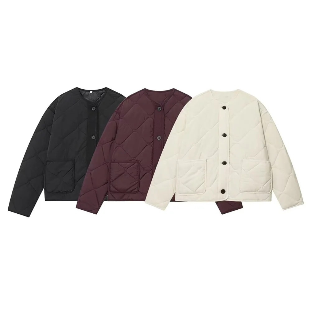 Mantel Damen gesteppte Baumwolljacke mit Taschen & Rundhals – Quiltaura Coat